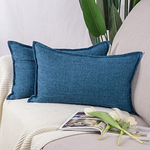 Madizz Lot de 2 Housses de Coussin Faux Lin Décoratif Coussin Couvre Style De Luxe pour canapé Chambre Bleu foncé 30x50 cm