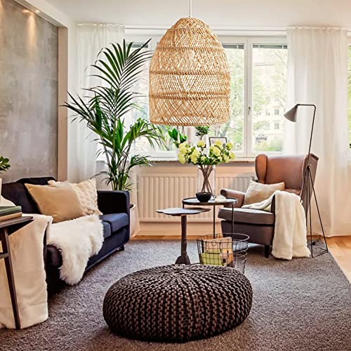Littleglovo Handmade Rattan Light Fixture, Natural Material Rattan Lamp, Round Ceiling and Woven Lamp, Rattan Light Pendant Suitable for E26/27 Lamp Holder (13.7X19.6In)-1 Pack(Not Including Bulb) - Image 4