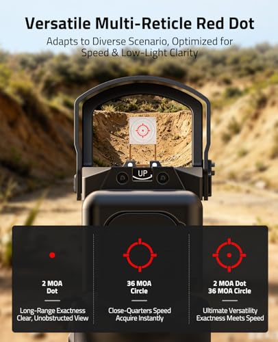 Image of CVLIFE BearMight 5000G Shockproof Auto-Brightness Red /Green Dot Sight for RMS RMSc, 36MOA Circle & 2MOA Dot Motion Awake Open Reflex Sight with Hood, Adapter for MOS /RMR /Picatinny, Optics for Hunting