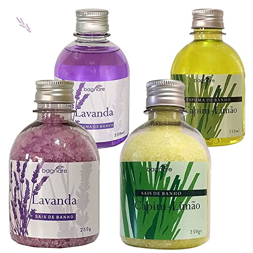 Kit De 2 Sais E 2 Espuma De Banho Banheira De Hidromassagem Lavanda e Capim Limão