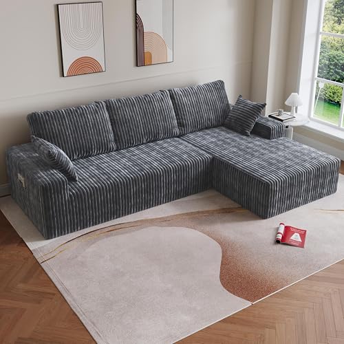 Image of Bean Bag Chairs for Adults, Memory Foam Reading Bean Bag Sofa Chair with Faux Fur Filler, Fireside Floor Gaming Chairs for Living Room, Bedroom and Office (Grey, 108 inch+Right Chaise)