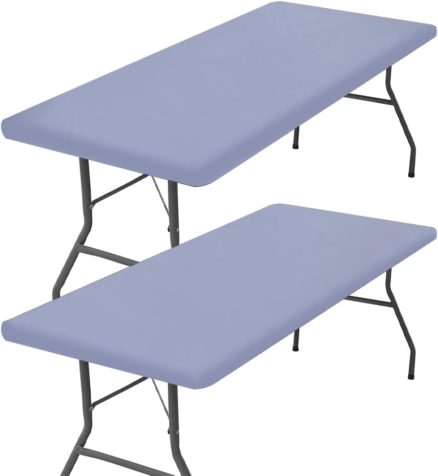 GORGECRAFT 2 Pack Elastic Fitted Table Covers Rectangle Picnic Tablecloth Fits for 4 Foot Folding Table Cloth Home Waterproof Washable Polyester Fabric for Indoor Outdoor Camping (Gray, 120x75cm)