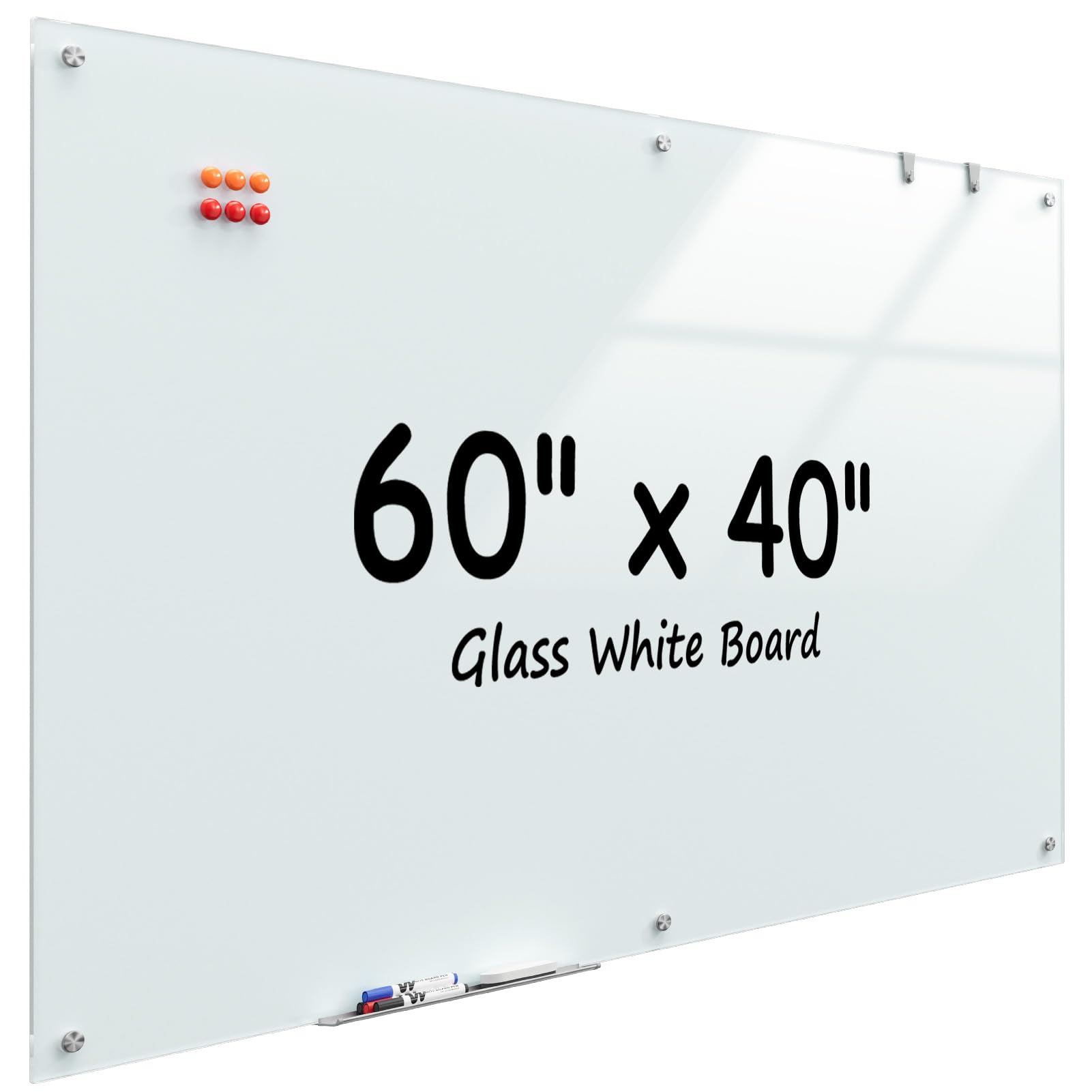 MaxGear Glass Whiteboard Wall Mounted, Frameless Magnetic Dry Erase Board, Tempered Glass, Steel-Backed, Non-Porous Smooth Surface, Floating Design, Accessories Included, for Office Home Classroom