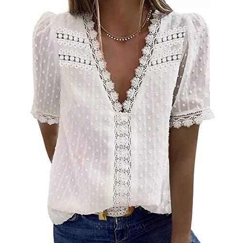 MeiLyviba Damen Bluse Spitze T-Shirt Tops Elegant Frühling Sommer...
