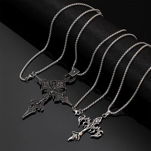 Image of NUDFSY 2 Pcs Gothic Jewellery, Cross Pendant For Men, Flame Punk Cross Necklace Set For Men And Women, Chain For Men, Pendant, Mens Accessories Stylish, Gothic Punk Statement Jewelry