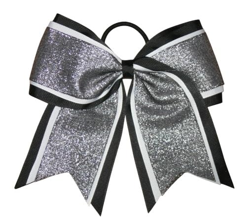 Image of NEW "SHIMMER Black" Cheer Bow Pony Tail 7 Inch Girls Hair Bows Cheerleading Dance Practice Football Games School Uniform Competition Birthday Grosgrain Ribbon