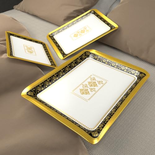 Image of Castleite Valencia Series Melamine Trays Set of 3 with Handles for Serving Snacks or Tea - A Designer Tray Medley for Home or Cafe Use (Soriana)