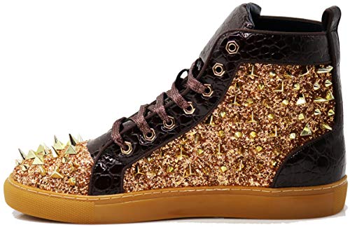 Image of Enzo Romeo Men's High Top Crystal Shimmer Rhinestone Blink Flat Spike Fashion Sneakers Shoes BUL2