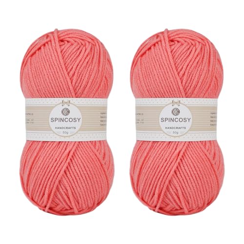 Image of 2 Pcs Crochet Yarn, Feels Soft 280 Yards Assorted Colors 4ply Acrylic Yarn,Yarn for Crochet & Hand Knitting (Watermelon red)