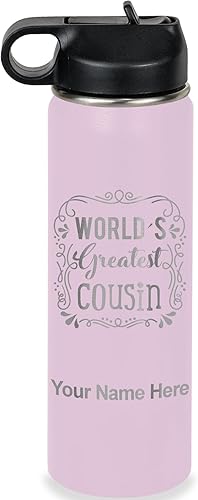 Miniatura 70 de LaserGram Botella de agua con tapa abatible de doble pared de 32 onzas con pajilla, el primo más grande del mundo, grabado personalizado incluido