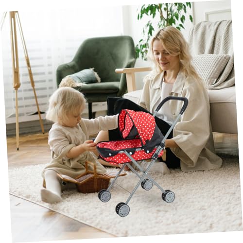 ORFOFE Leichter Puppenwagen mit Roter Schwarzer Punkte Design Realistischer Puppenbuggy für Fördert Kreatives Rollenspiel und Mobiles Geeignet für Mädchen Ab Jahren – Bild 6