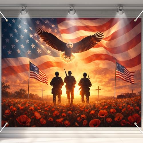 Image of BlissYard Patriotic Backdrop American Flag Eagle 8x6ft | Patriotic Backdrop with American Flag Eagle Independence Day Memorial Day for Veterans Memorial Independence Party Decor