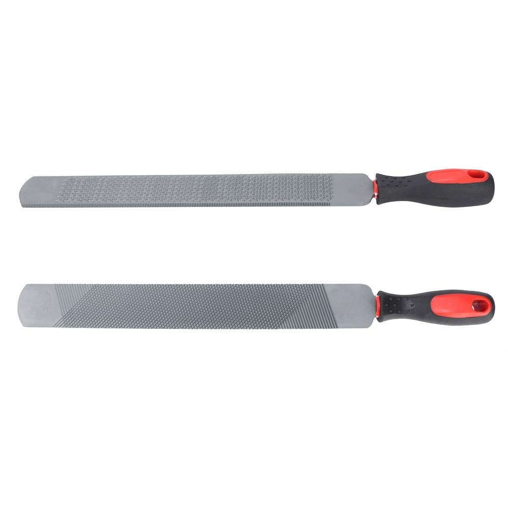 Pferdehuf Raspel, Doppelseitig T12 Kohlenstoffstahl Hufbearbeitungswerkzeug für Hufschmied, Ergonomischer Gummigriff Flach 48,5 cm (19,1 Zoll) Grobe & Feine Zähne 1 Stück