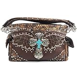 Justin West Cowgirl Western Cross Angel Wings Concealed Carry Handbag Purse Trifold Crossbody Messenger Bag Wallet (Brown Handbag)