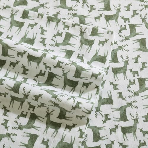 Image of Eddie Bauer - Flannel Sheets King Size, Anti-Pilling & Wrinkle Resistant Cotton, Touchably Soft for All-Season Comfort - Bed Sheets with Matching Pillowcases & Fitted Sheet (Deer Camp Green)