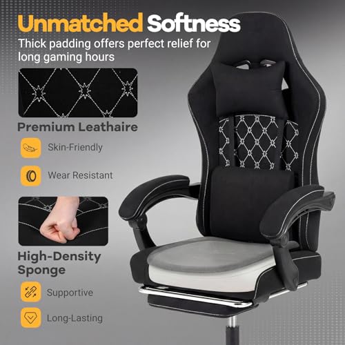 Image of Giantex Gaming Chair, Ergonomic Computer Chair with Headrest, Lumbar Support, Linkage Armrests, Reclining Backrest & Footrest, High Back Swivel Office Chair, Video Game Chair (Black)