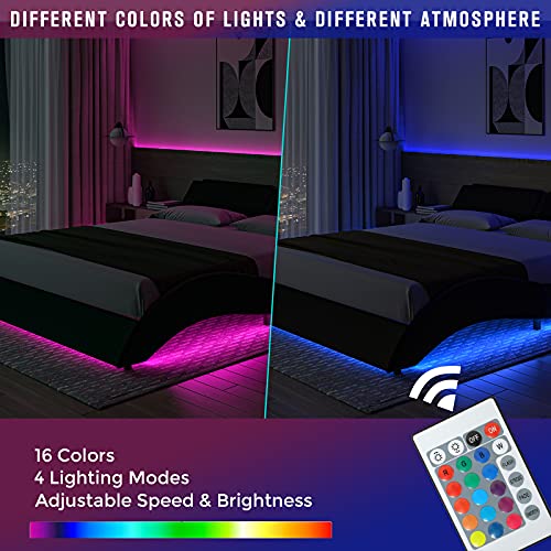 DICTAC Queen Led Bed Frame with Headboard Modern Upholstered Platform