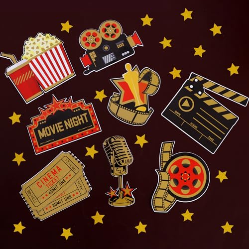 Image of Vuzvuv 40Pcs Movie Party Night Paper Cutouts with 80Pcs Glue Points,Movie Theme Night Cut Outs Bulletin Board Decorations for Birthday Party Theme Decor Supplies