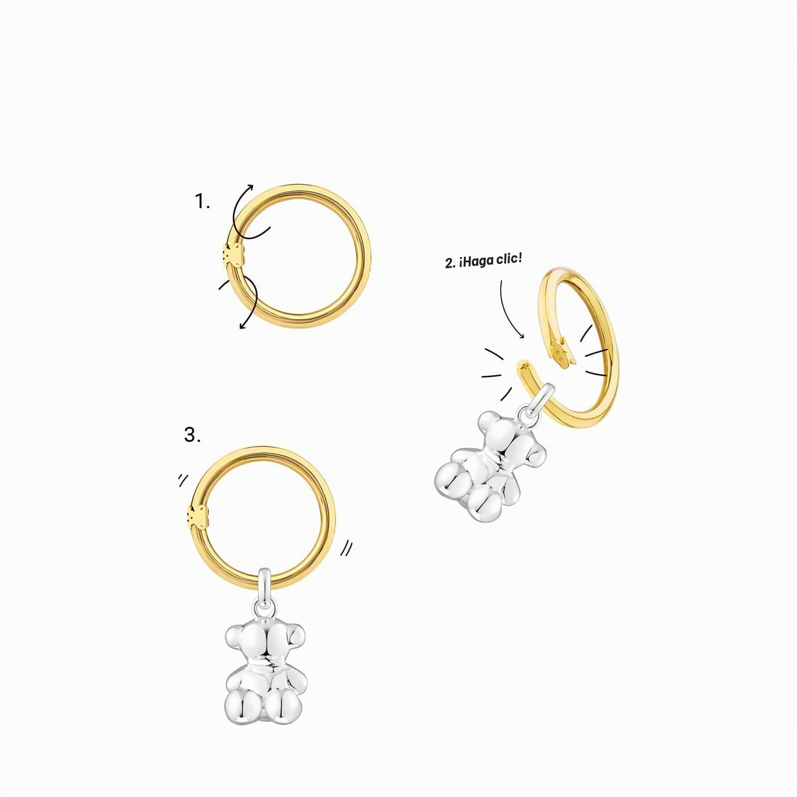 TOUS Collar de Plata de Primera Ley para Mujer con Anilla, Sencillo y Personalizable con los Accesorios, Colección Hold
