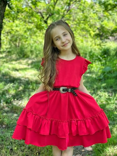 Vestido de algodón A-Line para niñas con mangas voladoras de 5 a 13 años 4