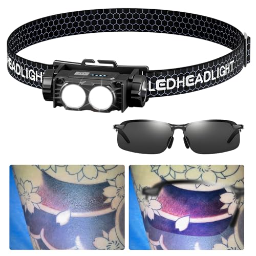 Tumalab GBK Tattoo Shading Pro Headlamp Flashlight - Removing Reflections for Tattoo/Embroidery/Cosmetic/Microblading Ideal for Detail Work & Color BlendingPolarized Glasses set
