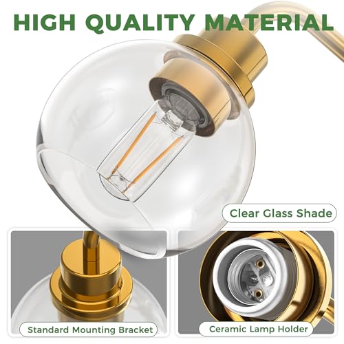 Image of DORESshop Bathroom Light Fixtures, 5-Light Gold Vanity Lights Over Mirror, Wall Lamp Clear Glass for Living Room Decor Bedroom Porch Cabinet