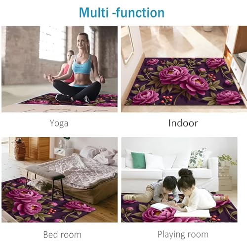 Tapis antidérapant 90x150 cm absorbant en microfibre douce fleurs rétro