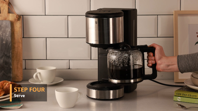 WMF Stelio Aroma Drip Coffee Maker with Glass Jug, Filter Coffee, 10 Cups, Coffee Maker Stainless Steel Drip Stop Hot Plate Automatic Shut-Off 1000 W Matte Black