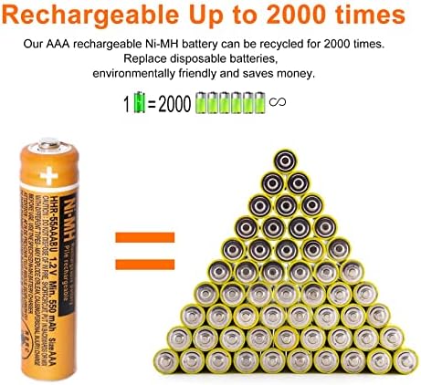 4 Pack HHR-55AAABU NI-MH Rechargeable Battery for Panasonic 1.2V 550mAh AAA Battery for Cordless Phones