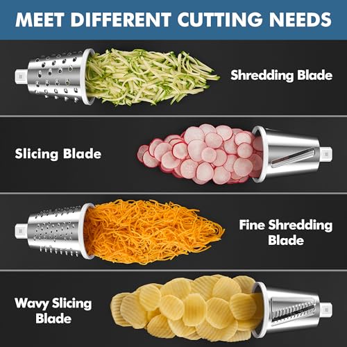 Image of Geedel Rotary Cheese Grater - Upgraded Vegetable Shredder with 4 Interchangeable Blades, Easy to Clean Cheese Shredder with Handle, Kitchen Grater Nuts Grinder for Cutting Cheese, Vegetable, Nuts