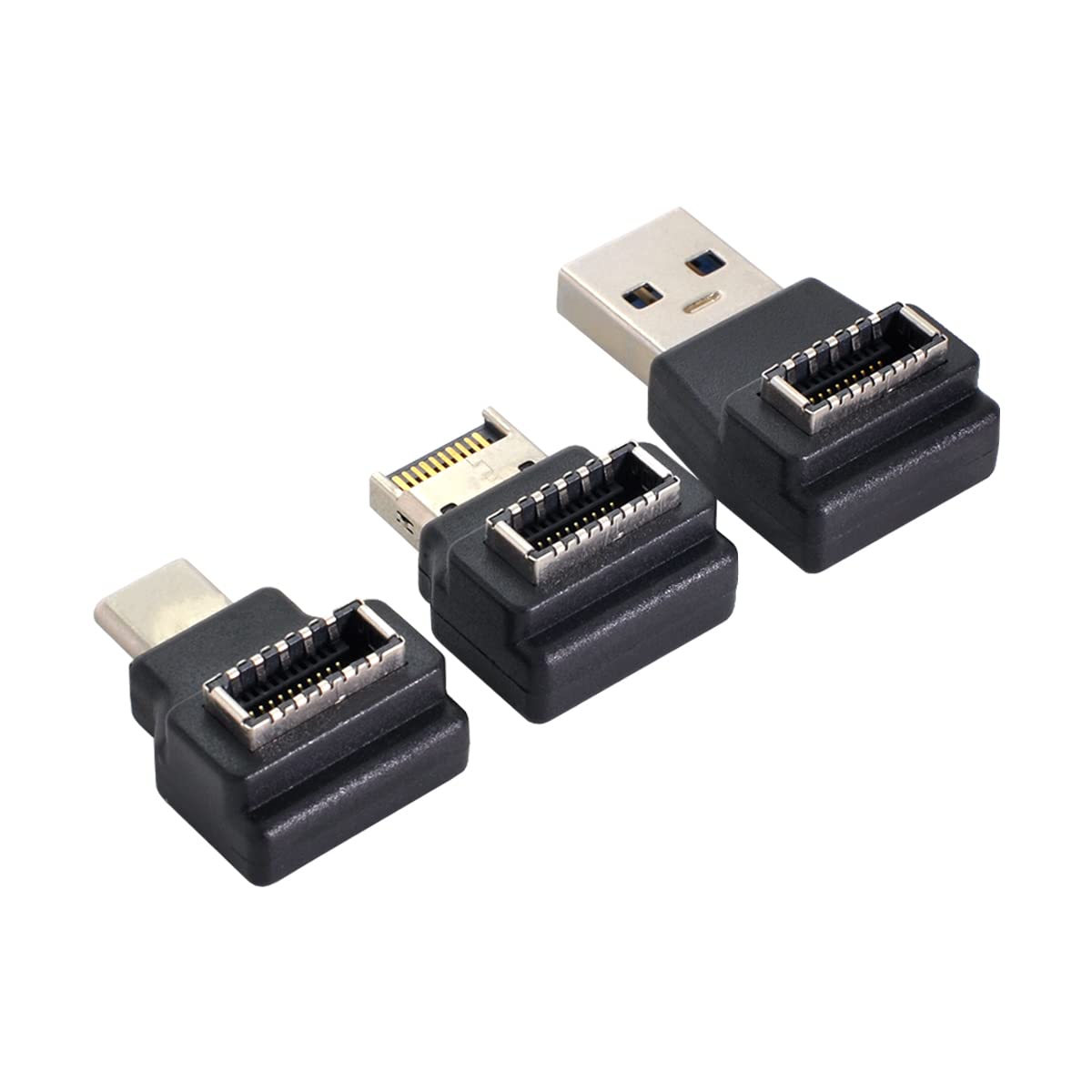 cablecc 3pcs USB 3.1 Front Panel Header Female Type-E to Male Type-A & Type-C USB-C Motherboard Extension Data Angled Adapter