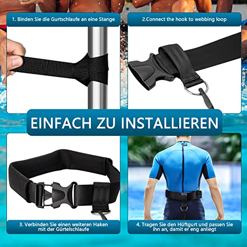 BOOSTEADY Schwimmgurt für Pool 3.6M Einstellbare Schwimmwiderstand Gürtel Schwimmhilfe Schwimmtrainer Gürtel Leine für Kinder Erwachsene