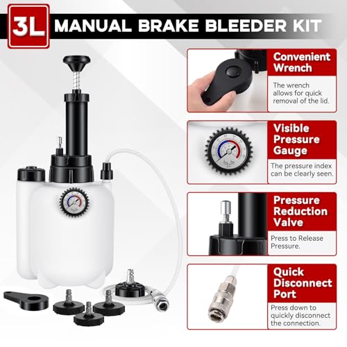 Aloanes A-MYH-3L Manual Brake Bleeder Kit One Man Brake Fluid Extractor Brake Pressure Bleeder Kit thumb #1