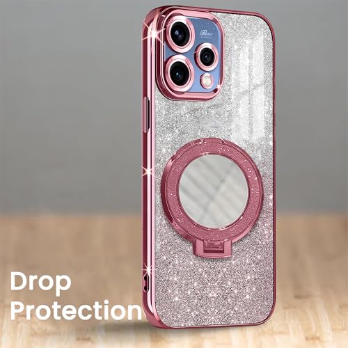 Image of Gradient Glitter Magnetic Ring Stand Case for Oppo Reno15 5G- Shockproof, Stylish & Durable Soft TPU Slim Protective Cover with Removable Glitter Paper (Rose Gold)
