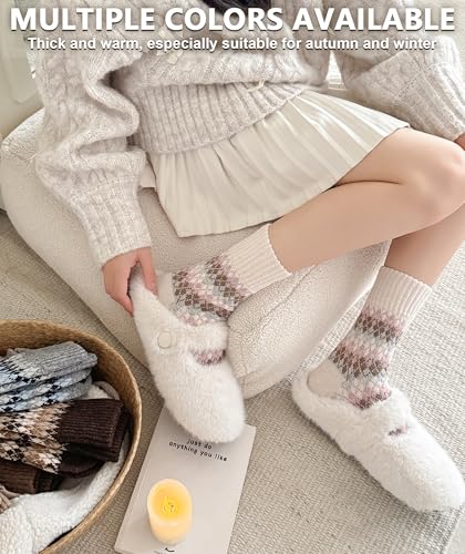 Image of IIG 5 Pairs Women's Vintage Style Thick Wool Warm Winter Crew Socks