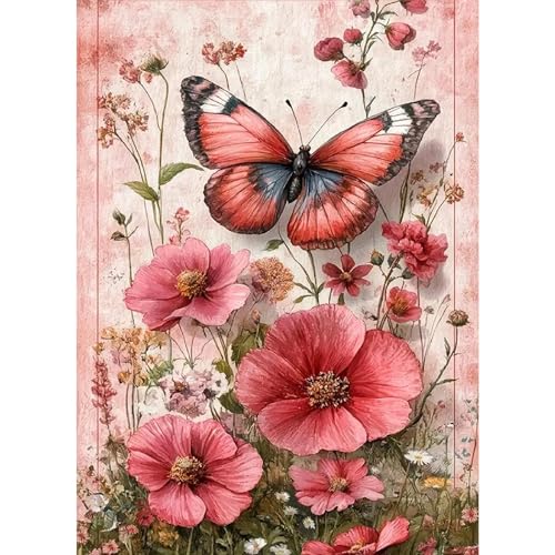 BOHADIY Diamond Art Kits for Adults Beginner Butterfly Diamond Painting Kits 5D Diamond Dots Gem Art Crafts with Tools Round Full Drill Funny Crafts for Home Wall Decor&Gift-12x16 inch Flower