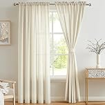 Melodieux 2 Panel Faux Linen Voile Net Curtains Semi Sheer Rod Pocket Drapes for Bedroom, Living Room, Window - Beige, 55 x 102 inch drop (140 x 260cm)