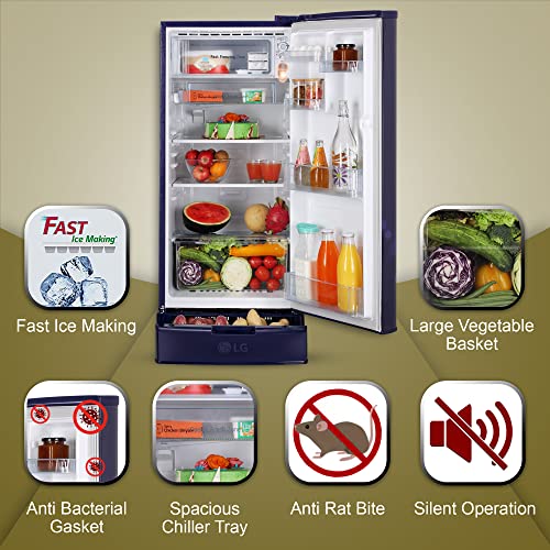 Image of LG 185 L 3 Star Direct-Cool Single Door Refrigerator Appliance (GL-D199OBED, Blue Euphoria, Base stand with drawer)