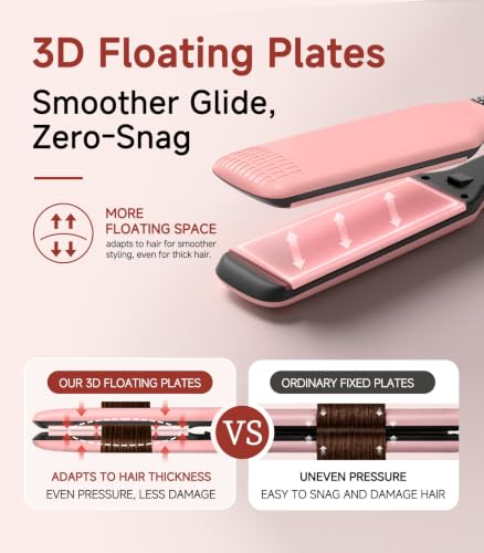Hair Straightener,11 Temp, Ceramic Floating Plate with LED Display,Wide Flat Iron, Negative Ion, Auto Shut-Off & Global Voltage, Pink - Image 4