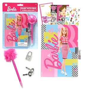 Barbie Diary and Pen Set ~ 3 Pc Bundle with Barbie 60-Sheet Journal with Real Padlock and Pen, Plus Stickers and Door Hanger | Barbie Diary for Girls