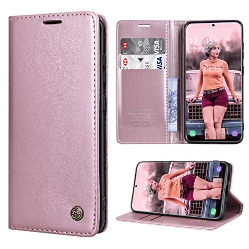 RuiPower Handyhülle für Samsung Galaxy S20 Hülle Premium Leder PU Flip Case Wallet Lederhülle Klapphülle Magnetisch Silikon Schutzhülle für Samsung Galaxy S20 Tasche (6.2'') - Rose Gold Cover