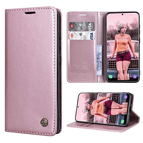 RuiPower Handyhülle für Samsung Galaxy S20 Hülle Premium Leder PU Flip Hülle Wallet Lederhülle Klapphülle Magnetisch Silikon Schutzhülle für Samsung Galaxy S20 Tasche (6.2'') - Rose Gold