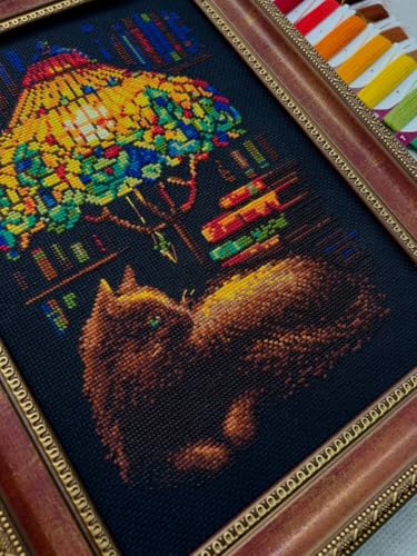 Image of RIOLIS - Book Evening 2281, Cat Cross Stitch Kits 8 inchx11, Cross Stitch Kits for Beginners & Advanced, Crossstitching Kit Adult, Animals Embroidery Counted Stitching Kit