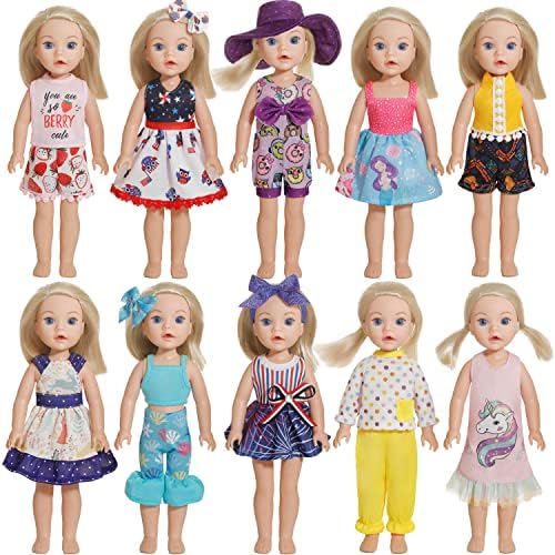 Windolls 14.5 Inch Doll Clothes for American Doll - 10 Complete Sets 14-15 inch Doll Clothes Dresses Outfits Accessories Include Hair Clips and Hat