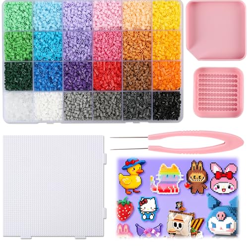 12000 PCS Set Complémentaire De Perles À Repasser 2.6mm – 24 Couleurs (500 PCS/Couleur) + Plaque Carrée Résistante À La Chaleur + Set D’Aide Pour Débutants,...