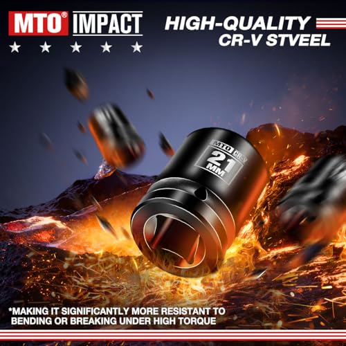 Image of MTO 1 /2 inch Drive 21mm Shallow Impact Socket, 6-Point Metric Socket for Automotive Maintaince, CR-V Steel Meets ANSI Standards