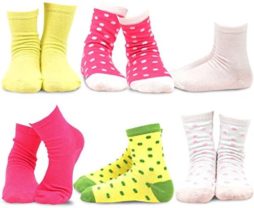 TeeHee Kids Girls Cotton Basic Crew Socks 6 Pair Pack (12-18 Months, Polka Dots)