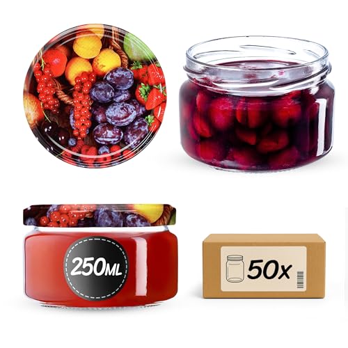 KADAX 50er Set Einmachgläser 250ml TO82 Obst, Marmeladengläser Vorratsgläser Mason Jar mit Schraubdeckel, Luftdicht & Spülmaschinenfest… – Ansicht 1
