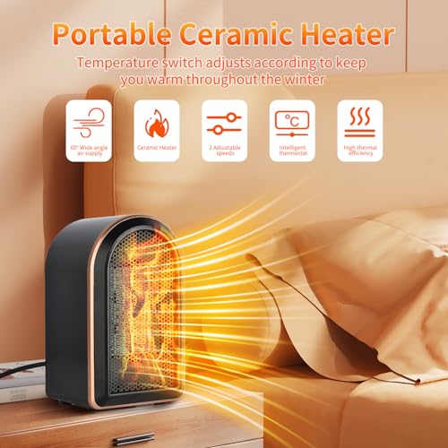 SHAVINGFUN Heizlüfter- heizlüfter klein- 1200W Keramik Heizlüfter Leise- Mini Heizungslüfter- Elektroheizung Heizung Heizgeräte mit Zwei Leistungsstufen Kleine Elektroheizu, Überhitzungs- Umkippschutz-2