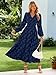 Simplee Womens Boho Floral Long Sleeve Maxi Dress Formal Wedding Guest Dresses Modest Church Dress Fall Outfits Navy Blue L